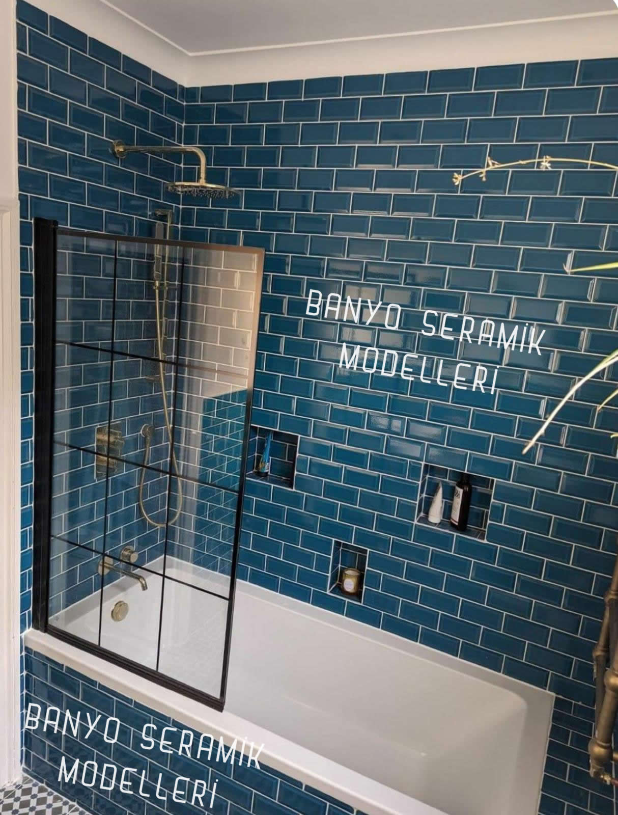 Banyo Seramik Modelleri-BSM-034, Mavi Metro Seramik Banyo Döşemesi