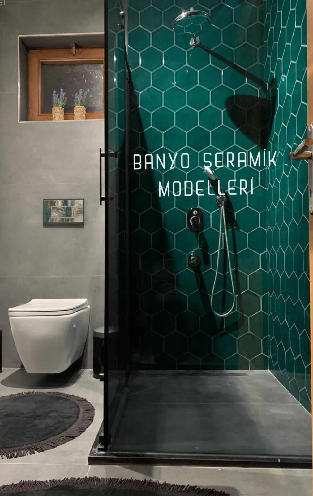 Banyo Seramik Modelleri-BSM-045, Altıgen Zümrüt Yeşil Fayans Banyo Döşemesi
