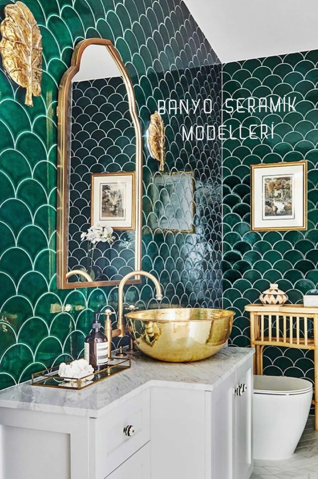Banyo Seramik Modelleri-BSM-047, Banyo Yeşil Seramik Balık Pulu Modeli