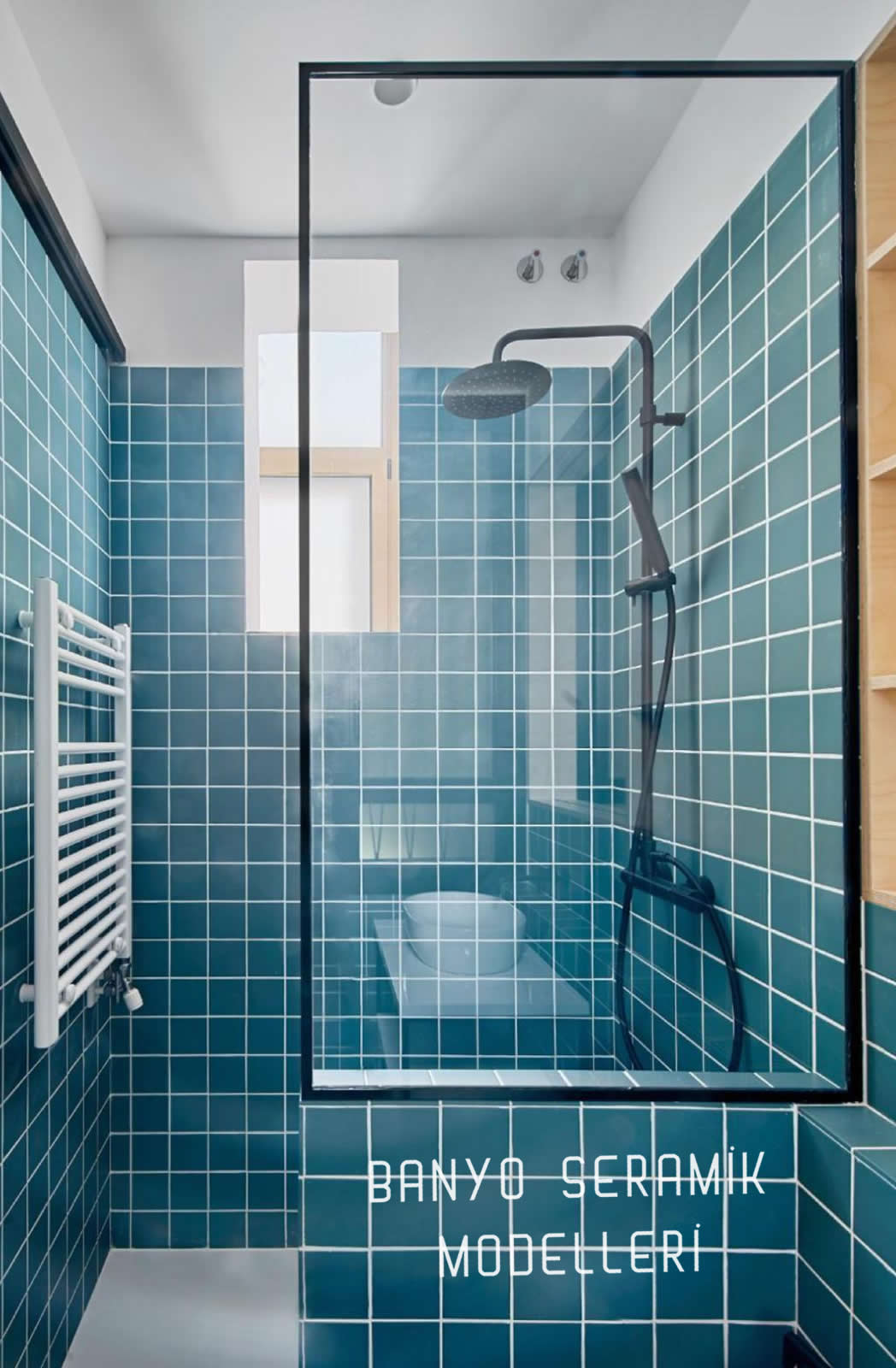 Banyo Seramik Modelleri-BSM-050, Şekilli Banyo Seramik Tasarımları 10x10 Mavi